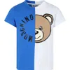 MOSCHINO BLUE T-SHIRT FOR KIDS WITH TEDDY BEAR AND LOGO