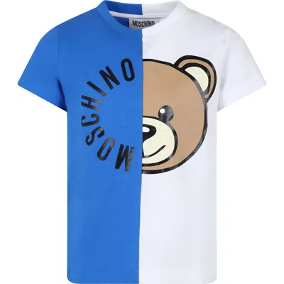 Moschino Blue T-shirt For Kids With Teddy Bear And Logo