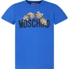 MOSCHINO BLUE T-SHIRT FOR KIDS WITH TEDDY BEARS AND LOGO