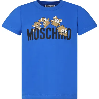 Moschino Blue T-shirt For Kids With Teddy Bears And Logo