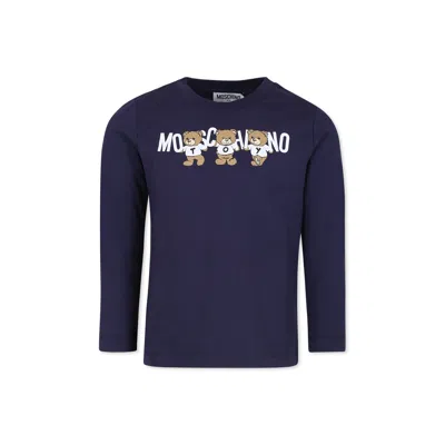 Moschino Blue T-shirt For Kids With Three Teddy Bears