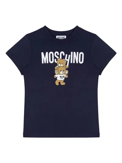 Moschino Kids' Blue T-shirt With  Teddy Bear Front Print