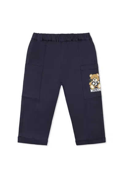 Moschino Blue Trousers For Baby Boy With Teddy Bear