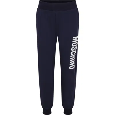 Moschino Blue Trousers For Kids With Logo In Multi