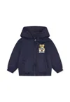 Moschino Blue Windbreaker Jacket For Baby Boy With Teddy Bear In Blue