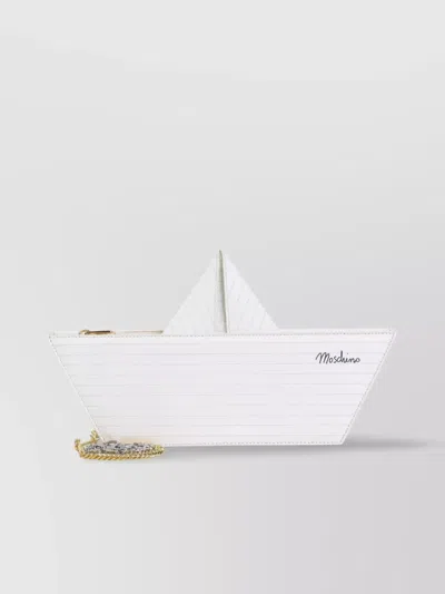 MOSCHINO BOAT SHAPE CHAIN STRAP STRIPED PATTERN SHOULDER BAG