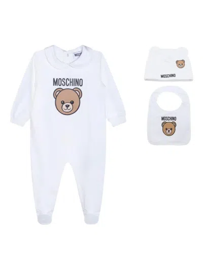 Moschino Babies' Bodysuit Hat And Gag Set In White