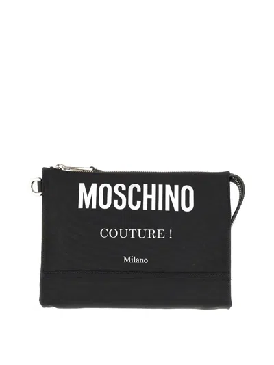 Moschino Clutch Bag With Logo In Black