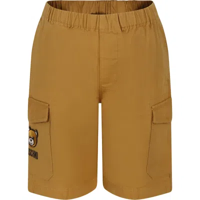 Moschino Borown Shorts For Kids With Teddy Bear And Logo In Brown