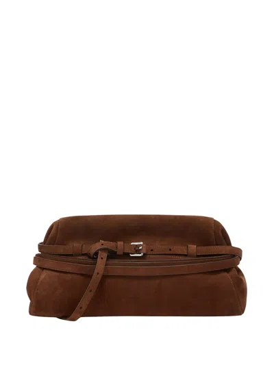 Moschino Borsa Crosta Suede Shoulder Bag In Brown