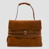 Moschino Brown Leather Suede Top Handle Bag In Brown