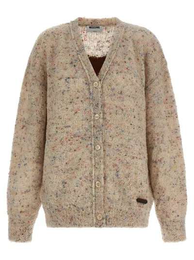 Moschino Bouclé Mélange Virgin Wool Cardigan In Neutral
