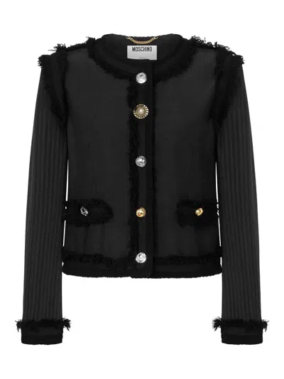 Moschino Boucle Stretch Jacket In Black