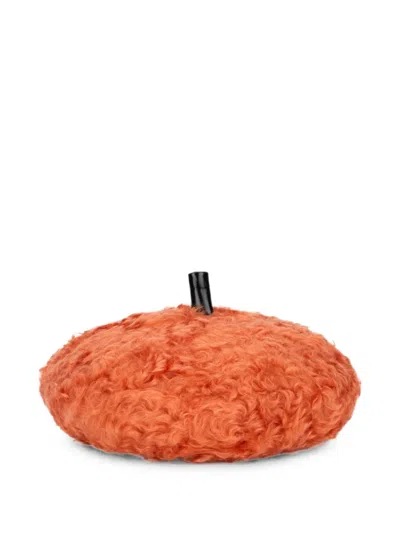 Moschino Bouclé-texture Beret In Orange