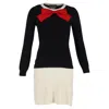 MOSCHINO BOUTIQUE BOW LONG SLEEVE MINI DRESS IN BLACK WOOL