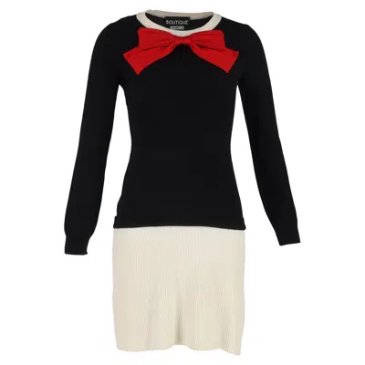 Moschino Boutique Bow Long Sleeve Mini Dress In Black Wool