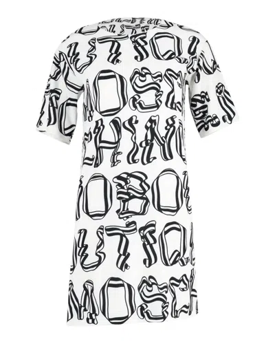 Moschino Boutique Logo T-shirt Dress In White Print Polyester