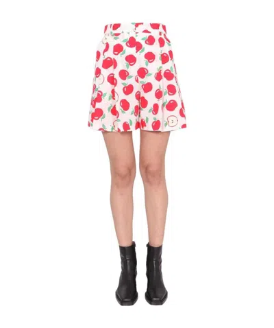 Moschino Boutique  Apple Printed High-waisted Shorts In Pink