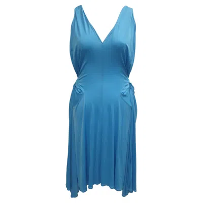 Pre-owned Moschino Boutique  V-neck Tie-waist Midi Dress In Blue Acetate