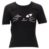 Moschino Boutique Winking Cat D Ears Furry Cropped Sweater In Black
