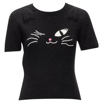 Moschino Boutique Winking Cat D Ears Furry Cropped Sweater In Black