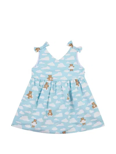 Moschino Babies' Bow Cloud Print Dress In Blue