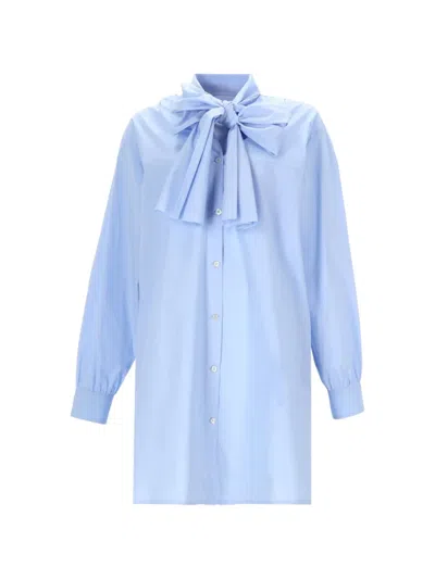 Moschino Bow-detail Mini Shirt Dress In Blue