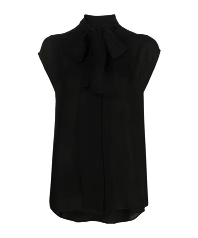 Moschino Bow-detail Silk Blouse In Black