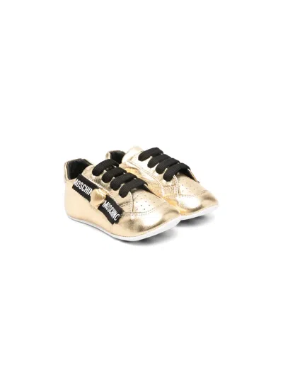 Moschino Babies' Bow-detailed Metallic Leather Trainers In Gold