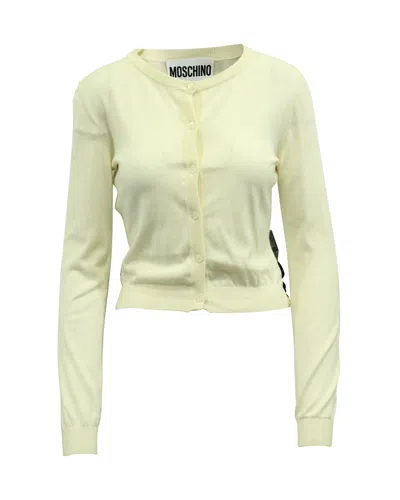 Moschino Bow Embellished Knit Cardigan In Cream And Black Polyamide In Multi