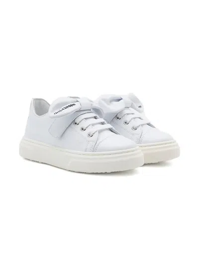 Moschino Kids' Bow-embellished Leather Sneakers In Gray