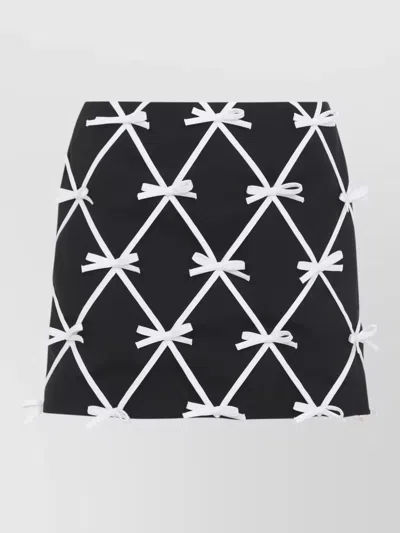 Moschino Bow Mini Skirt Virgin Wool Lattice In Black