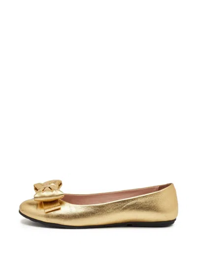 Pre-owned Moschino Bow-detail Leather Ballet Flats In Gold