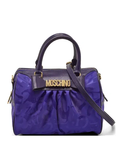 Pre-owned Moschino Bow-detail Leather-trim Satchel Bag In Purple