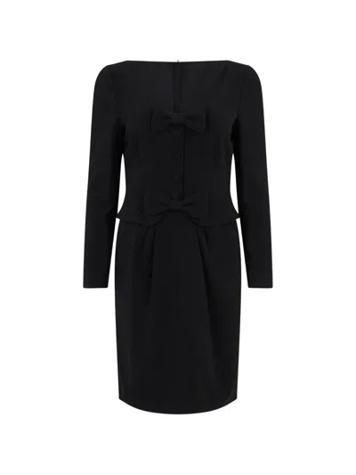 Moschino Bow-detail Long-sleeve Dress In Black