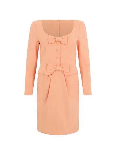 Moschino Bow-detail Long-sleeve Mini Dress In Brown