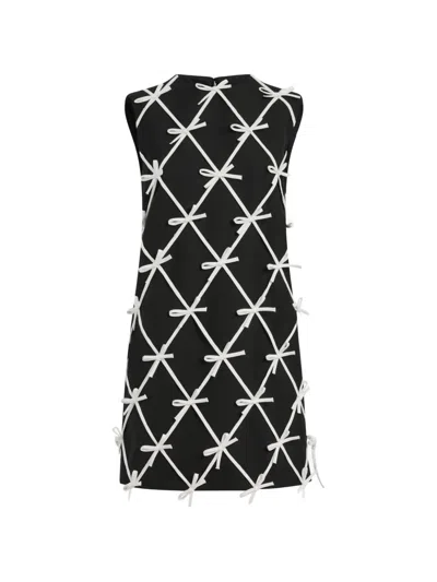 Moschino Bow-embellished Lattice-detail Mini Dress In Black