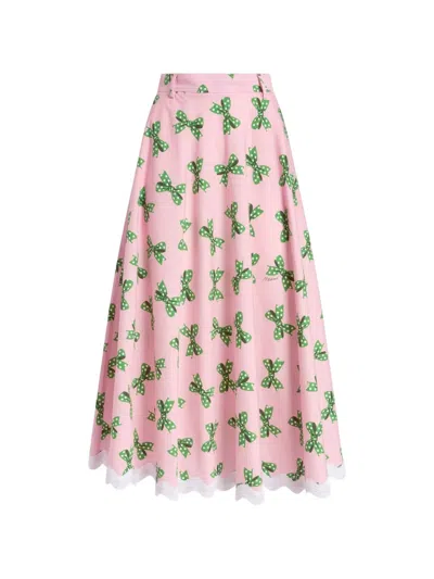 Moschino Bow-print Midi Skirt In Pink