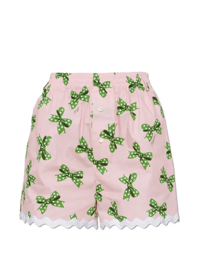 Moschino Bow-print Scalloped-trim Shorts In Pink