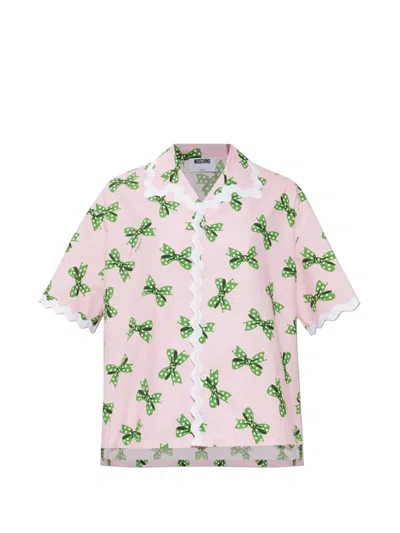 Moschino Bow-print Short-sleeve Shirt In Pink