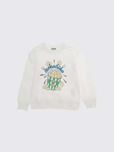 Moschino Kids'  Boy's Cotton Crewneck Sweatshirt With Contrast Graphic Logo Print In White