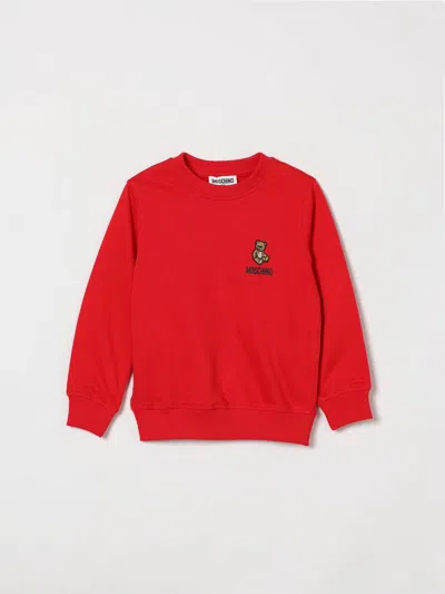 Moschino Kids'  Boy's Cotton Sweatshirt With Contrasting Teddy Bear Print In Red