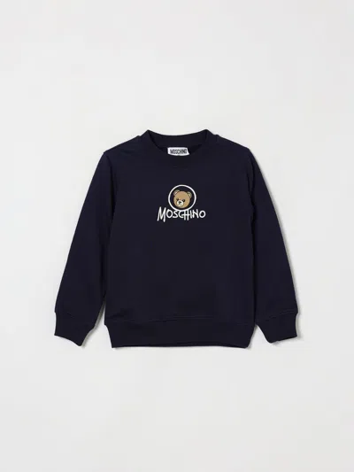 Moschino Kids'  Boy's Crewneck Cotton Sweatshirt With Teddy Bear Print In Blue