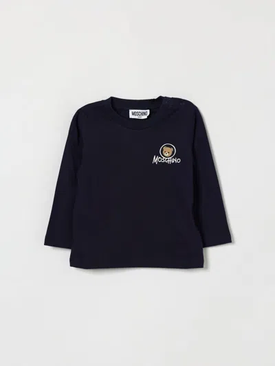 Moschino Babies'  Boy's Long-sleeved Cotton T-shirt With Teddy Bear Print In Black