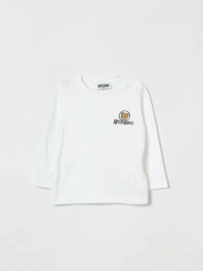 Moschino Babies'  Boy's Long-sleeved Cotton T-shirt With Teddy Bear Print In White