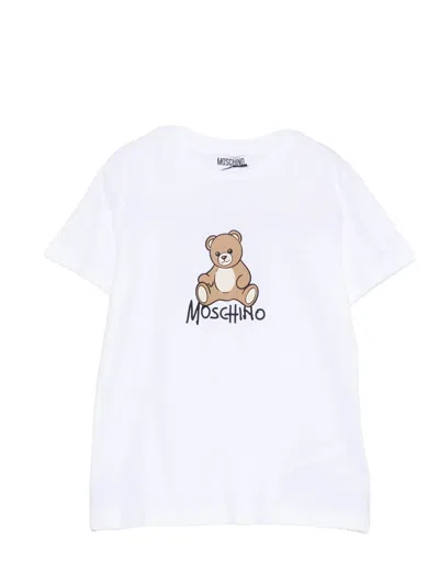 Moschino Kids Teddy Logo Cotton Crew Neck T-shirt For Boys In Multi