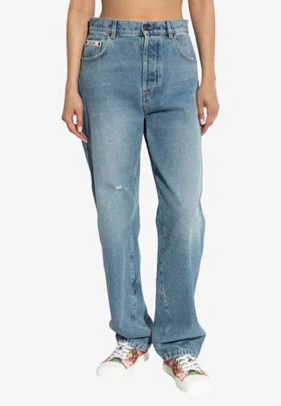 Moschino Boyfriend Washed Jeans In Blue