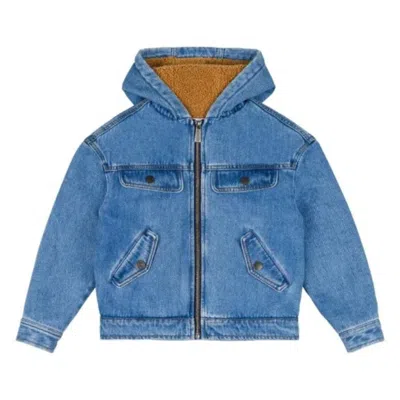 MOSCHINO MOSCHINO BOYS EMBOSSED LOGO HOODED DENIM JACKET