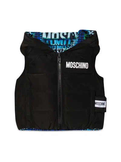 Moschino Boys Hooded Puffer Vest In Black
