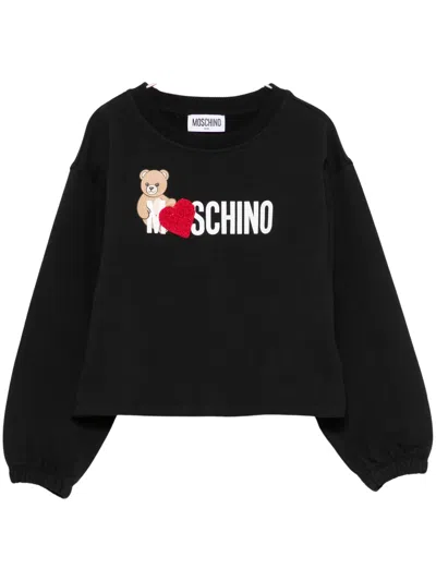 Moschino Boys Knit Sweater In Stretch Cotton Blend In Black